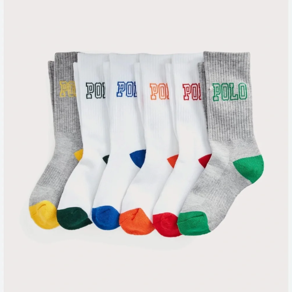 Polo Ralph Lauren Boy's Logo Crew Socks 6 Pack Assorted